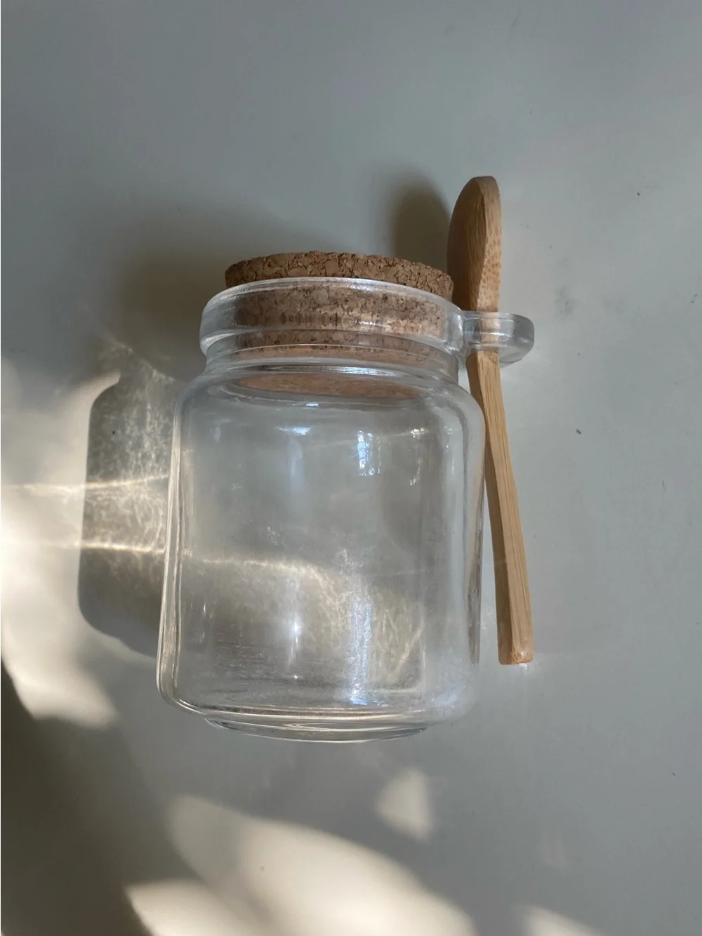 Small Glass Salt Cellar with Cork Lid and Bamboo Spoon
